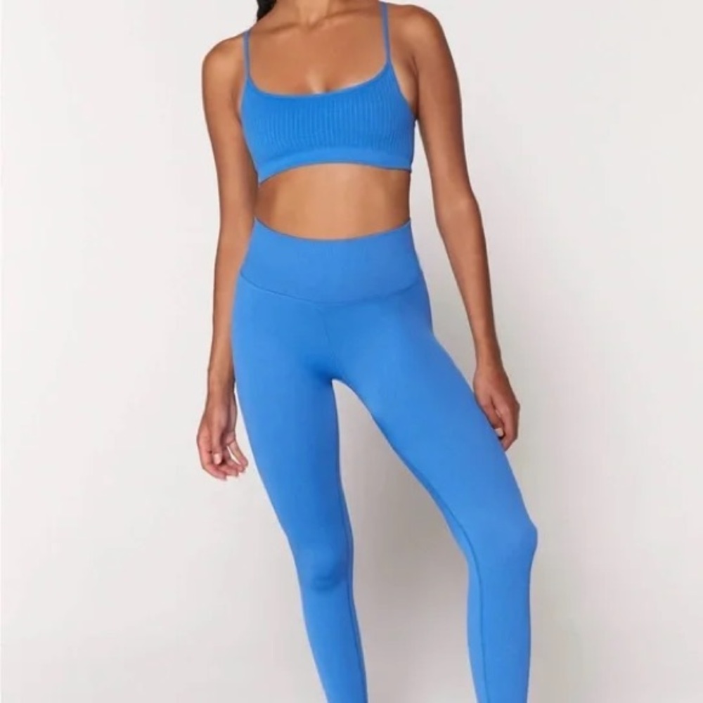 Spiritual Gangster Ribbed Blue Love Legging w/Interior Waistband Silicone Grip